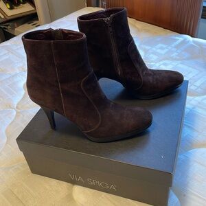 Pair of Via Spiga Brown Suede Platform Heeled Boots